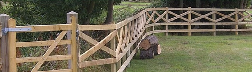 Grazing horses next to a scalloped post &amp; rail fencing put in place by Farm &amp; Country Fencing