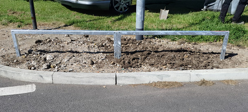 Custom metal knee rail installation before and after