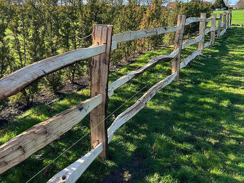 Cleft chestnut morticed fencing with barbed wire strand