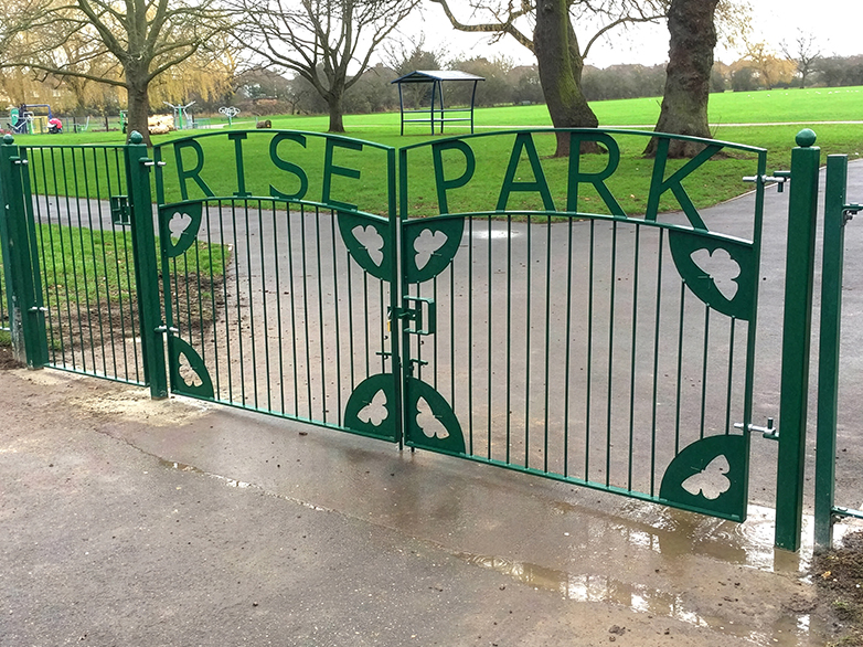 Laser cut butterfly detail on custom gate design