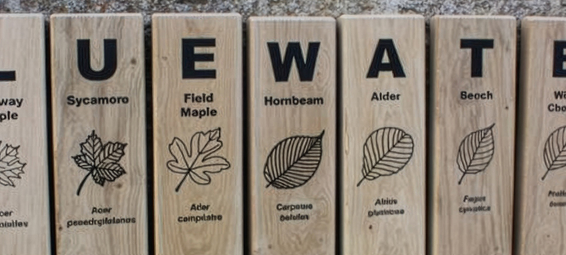 Custom oak monolith sign posts used as tree markers