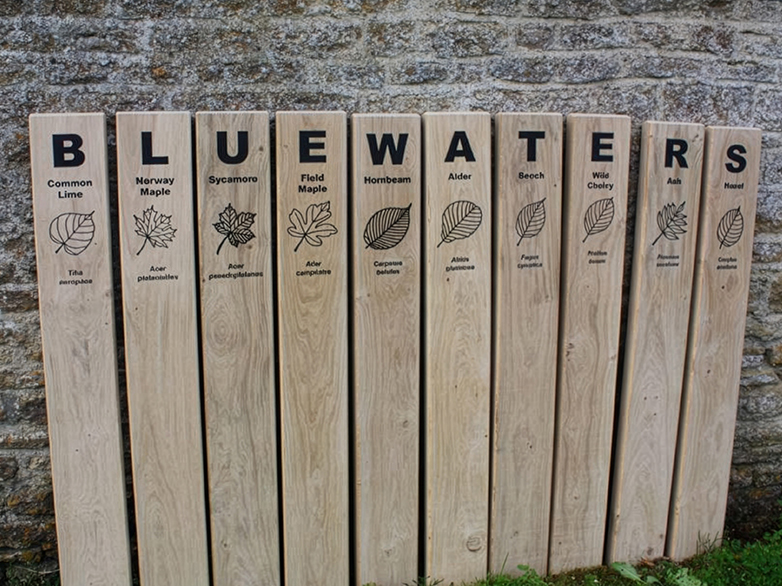 Custom oak monolith tree marker signs