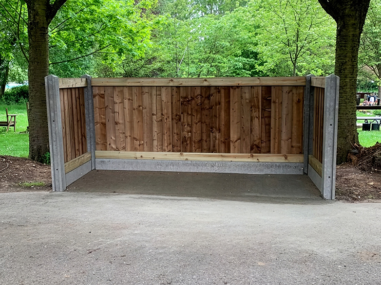 Bin storage area installed within graveyard setting