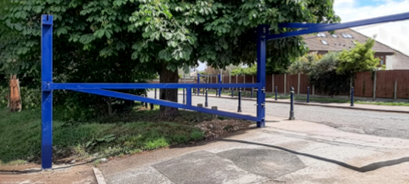 Powder coated height restrictor barriers installed at public car park