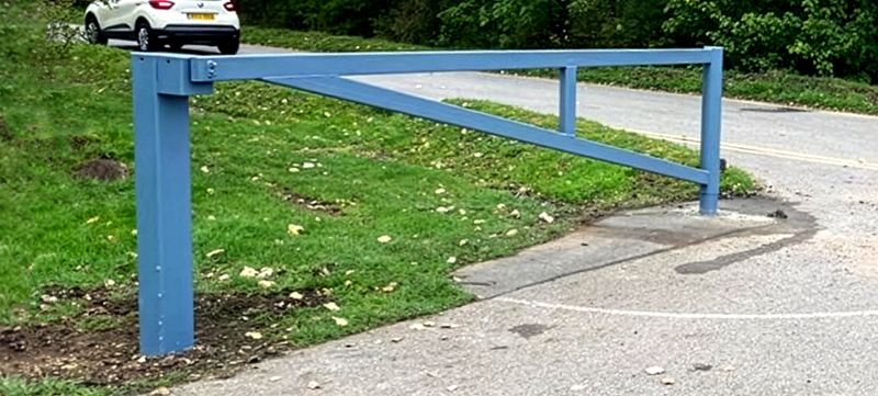 Hingeless barrier gate powder coated in RAF squadron blue