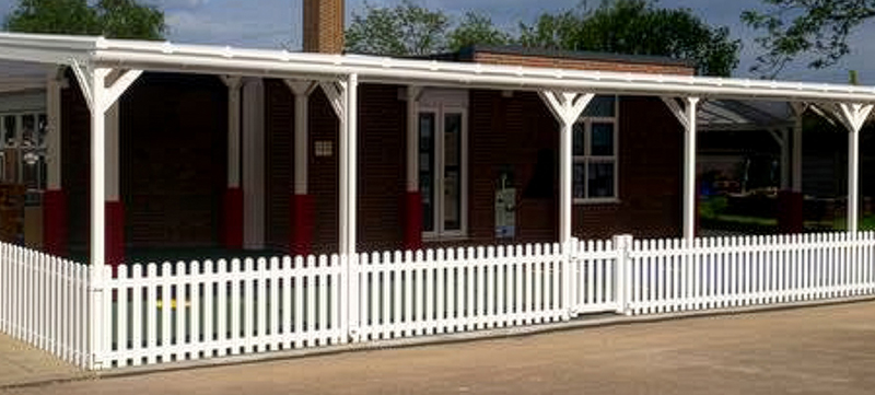 Plastic PVC picket fence installed at primary school