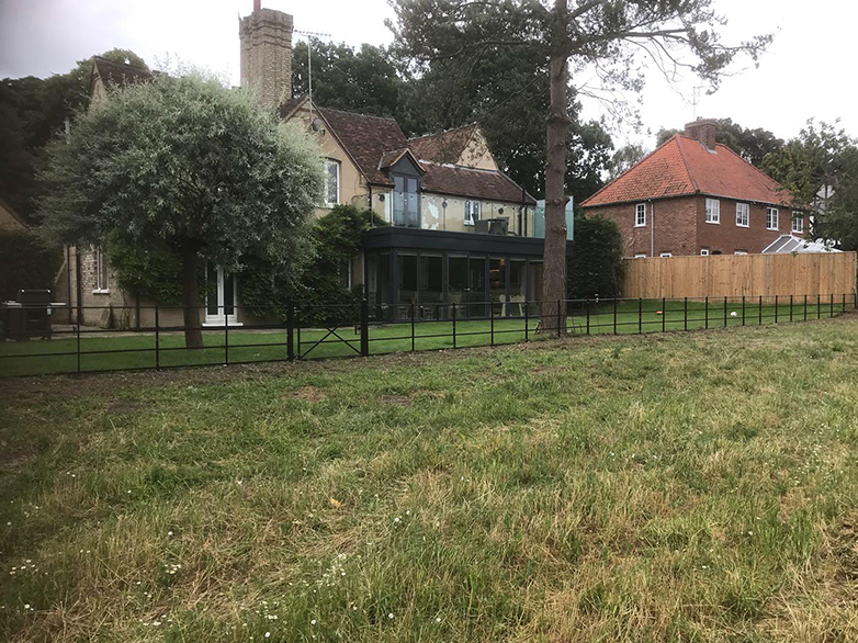 Close-up of estate fencing with powder coated finish