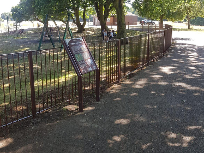 Installation of safe play area fencing with RAL colour finish
