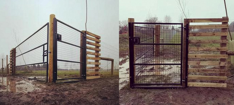 Security gate and fencing for dog walking field