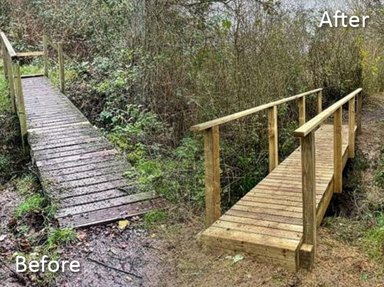 Before and after footbridge replacement