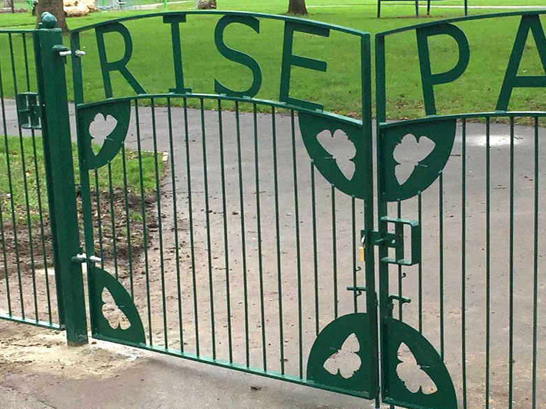Custom made steel gates with decorative butterfly motif