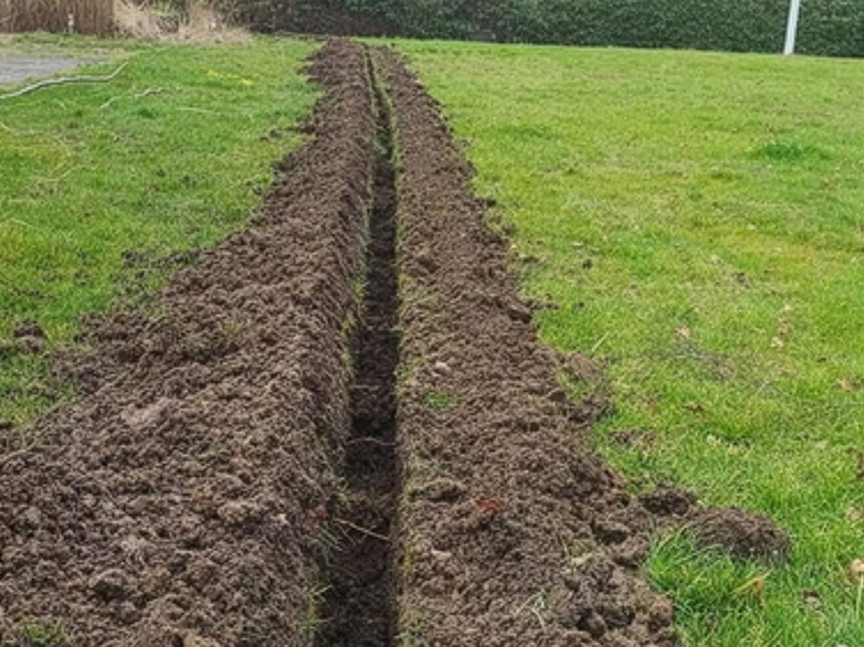 Trenching machinery installing water pipes across paddock